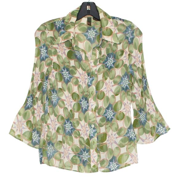 Serenade Top 3/4 Sleeve Floral Cottage Boho Y2K Retro Pleated Button Up Medium - Picture 1 of 6